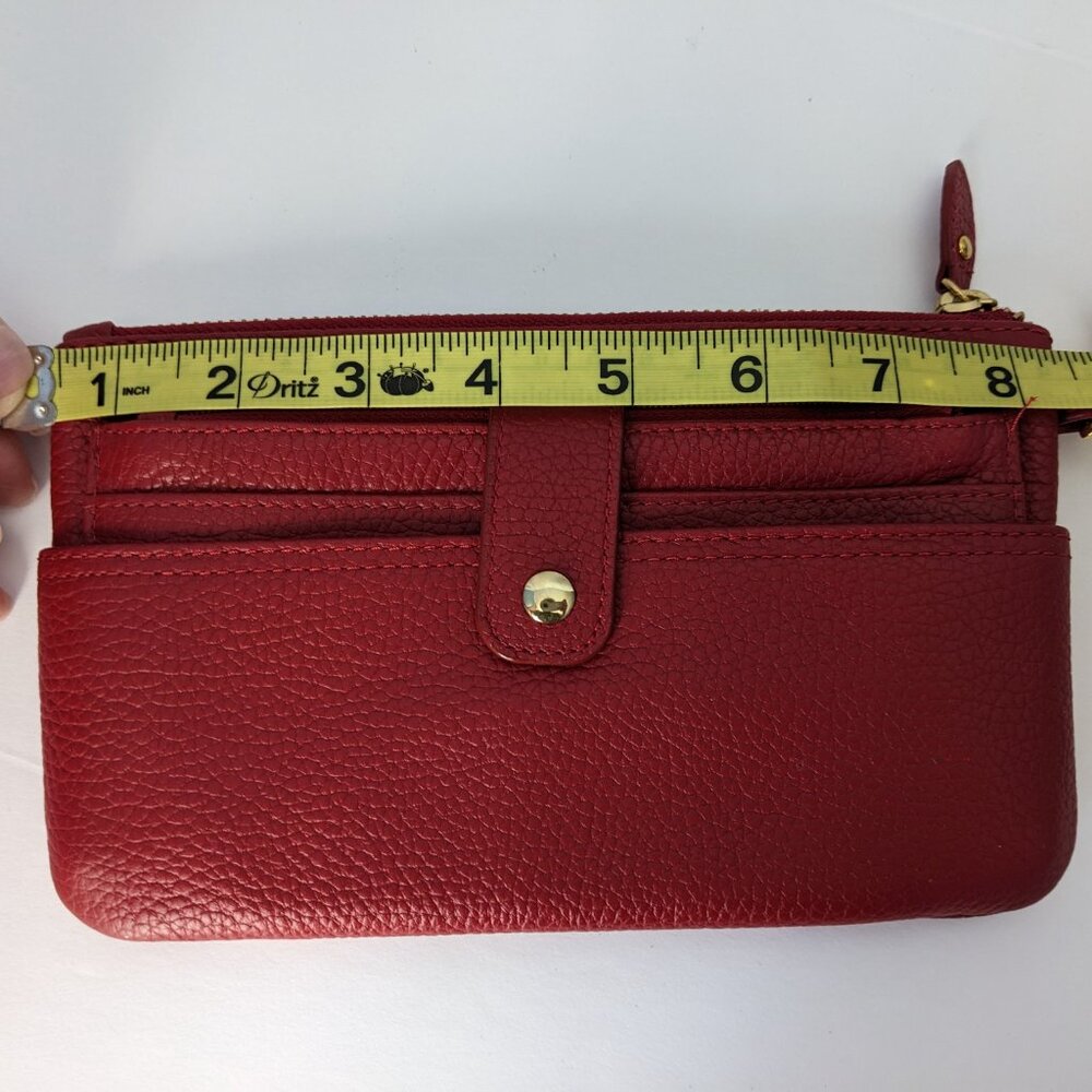 LODIS Red Pebbled Leather Wristlet Wallet Credit Card Stacker Gold Hardware 5x8 - Picture 15 of 16
